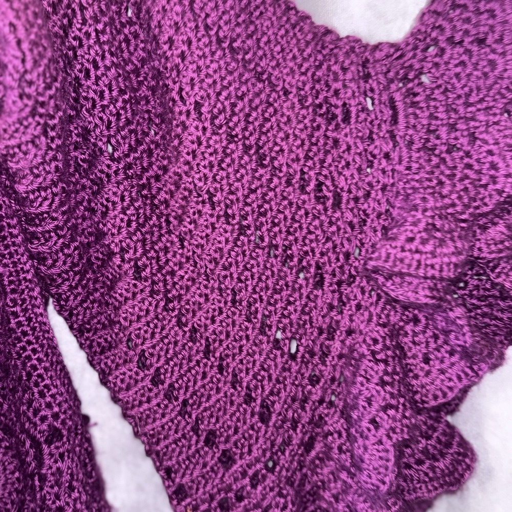100% Handmade Large Purple Willow Granny Square Cardigan Ruffle Bell‎ Sleeves - Picture 5 of 12